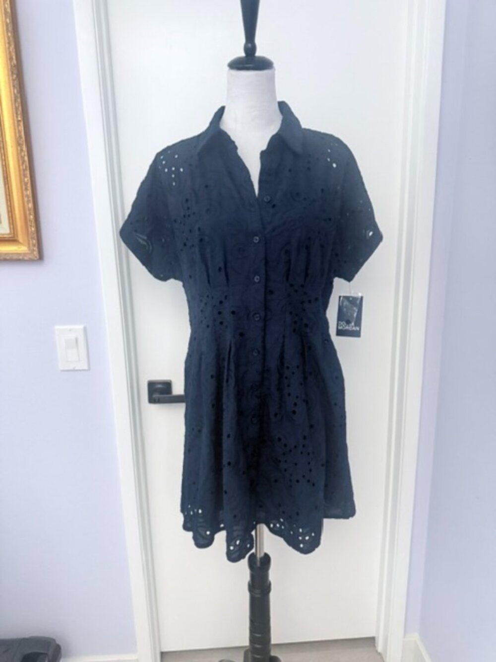 Donna Morgan cap sleeve eyelet mini shirt dress